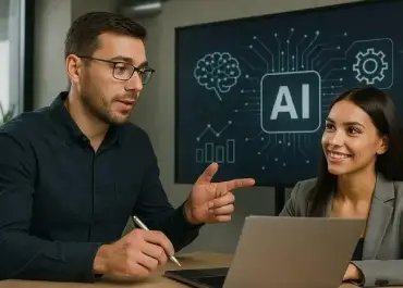 Presentation showing artificial intelligence project timelines and deliverables.