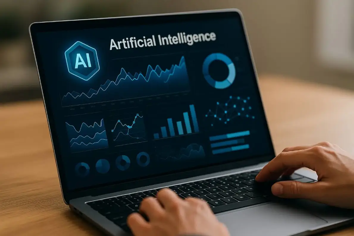 Laptop screen showing Artificial Intelligence tools.